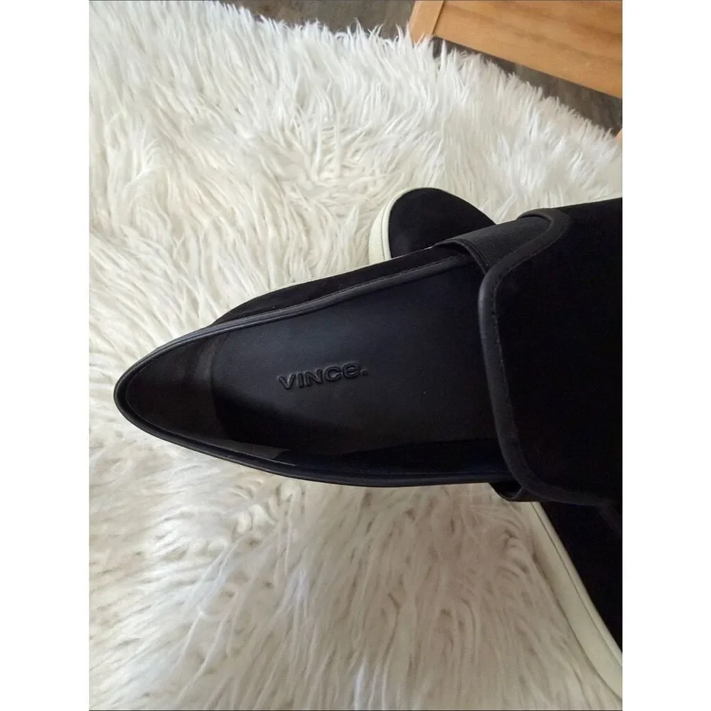Vince Black Suede Slip-On Flats with White Sole Size 9